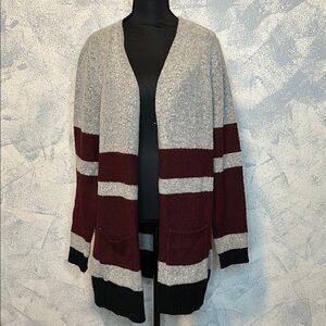 Absolutely Famous Gray and Red Color Block Cardigan Sweater